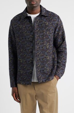 Wax London Whiting Camo Jacquard Recycled Cotton Blend Shirt Jacket in Navy at Nordstrom, Size X-Large