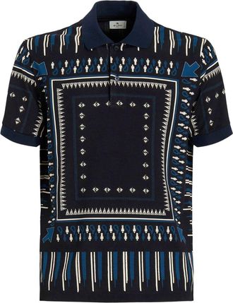 Etro geometric-print cotton polo shirt - men - Cotton - S - Blue