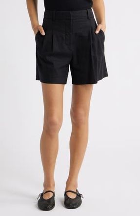 Open Edit Everyday Pleated Linen Blend Shorts in Black at Nordstrom Rack, Size 2