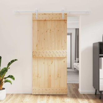 vidaXL Puerta Corredera Con Herrajes Madera Maciza De Pino 90x210 Cm Vidaxl