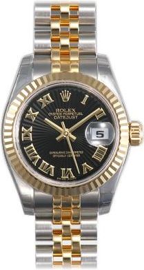 Rolex Pre-owned Rolex Lady-Datejust Black Sunbeam Dial Ladies Watch 179173BKSBRJ