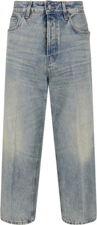 Haikure Blue Cotton Denim Straight-Leg Jeans With Five-Pocket Design