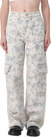Ganni Angi Floral Printed Cargo Jean In Tofu