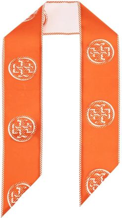 Tory Burch Monogram Omkeerbare Zijden Stropdas met Logo - Dames - Zijden sjaals - Oranje - ONE Size - Accessoires