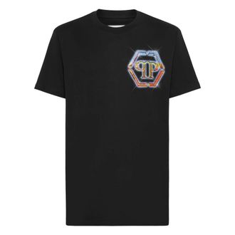 Philipp Plein T-Shirts, male, Black, Size: S T-Shirt Round Neck Hexagon