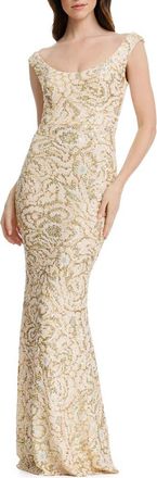 Dress The Population Josie Sequin Floral Mermaid Gown in Cream Multi at Nordstrom, Size Xx-Small