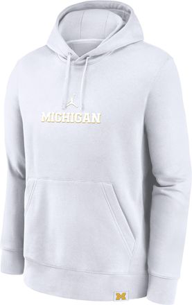 Nike Jordan Mens Michigan Wolverines Statement Wordmark Lockup Heavyweight Jordan College Pullover Hoodie in White | 0JD110AMWN-JU7