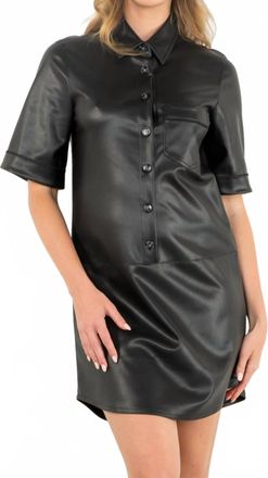 THML Clothing Faux Leather Shirt Dress In Black