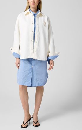 Ami Womens Crocheted logo ivory denim overshirt