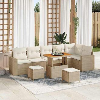 vidaXL Conjunto De Sof&aacute; De Jard&iacute;n Con Coj&iacute;n 9 Pcs Beige Y Crema Vidaxl