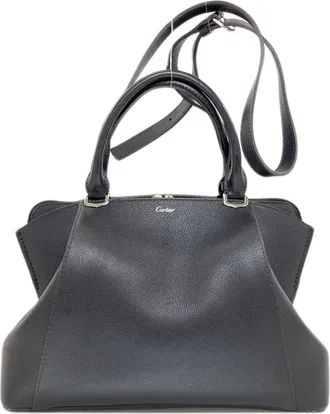 Cartier Black Leather Shoulder Bag Tote Bag (Pre-Owned)