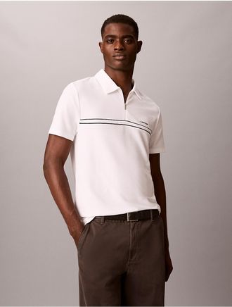 Calvin Klein Mens Contrast Piping Quarter Zip Polo Shirt - White - 2XL
