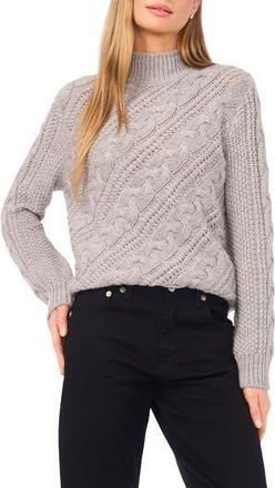 Halogen Diagonal Cable Mock Neck Sweater in Light Heather Grey at Nordstrom Rack, Size X-Small