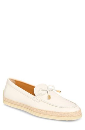 Tod's Raffia Trim Boat Shoe in Bianco Calce at Nordstrom, Size 7.5Us