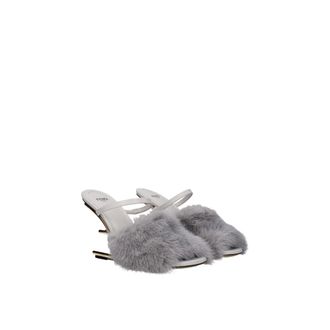 Fendi Heeled Mules, female, Gray, 5 UK, Elegant Leather Open Toe Sandals