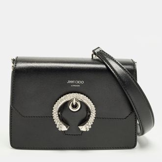 Jimmy Choo London Madeline Crystal Black Leather Shoulder Bag