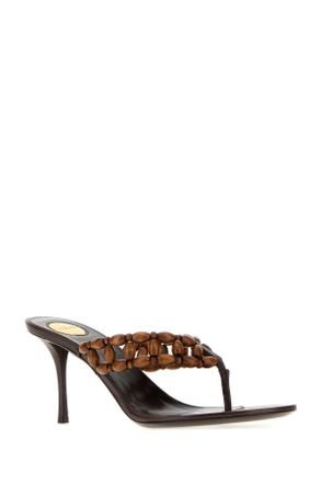 Saint Laurent Womens Brown Wood Zina Thong Mules Parisbrownharrise Scarpe Con Tacco High Heel Shoes