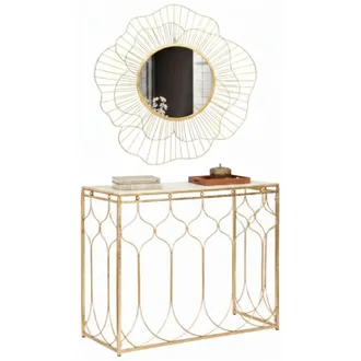 Dmora Consolle, Specchio Incluso, Ripiani, 91x41x78h cm oro