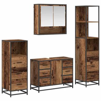 vidaXL Juego De Muebles De Ba&ntilde;o Con Caj&oacute;n 4 Pcs Madera Envejecida Vidaxl