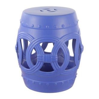 Cherry Blossom 17.7" Ceramic Garden Stool, Navy/White - JONATHAN Y
