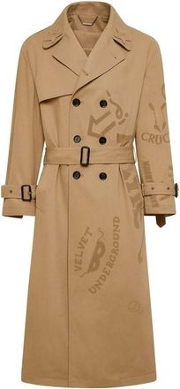 John Richmond Jassen, Heren, Beige, L, Katoen, Lange Trenchcoat met dubbele rij knopen en riem
