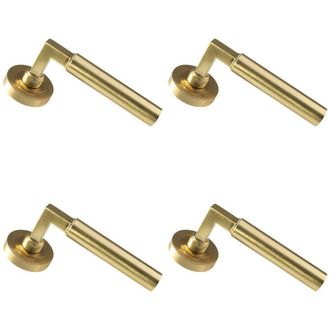 Loops 4x PAIR Straight Round Bar Handle on Round Rose Concealed Fix Satin Brass in Metallics