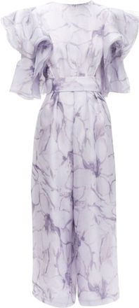 Costarellos Costerellos floral ruffled butterfly sleeve belted jumpsuit