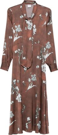 Caliban Midi-jurk met gestrikte hals en bloemenprint - Bruin