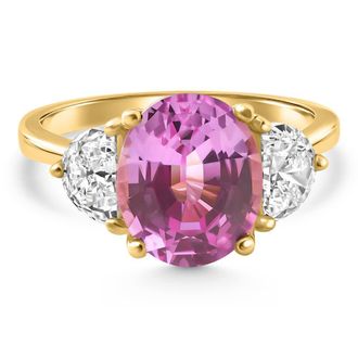 Pompeii3 4.89Ct Pink Sapphire & Half Moon Diamond Ring 14k Yellow Gold Lab Grown