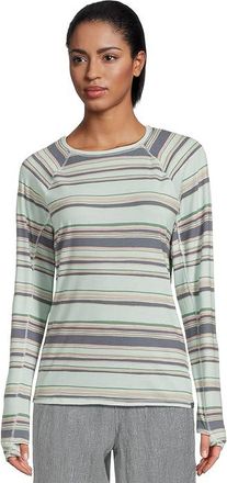 L.L.Bean Everyday SunSmart(r) Crew Neck Long-Sleeve Stripe T-Shirts Womens Clothing Cool Sea Blue Stripe : SM, Elastane/Lyocell/Polyester
