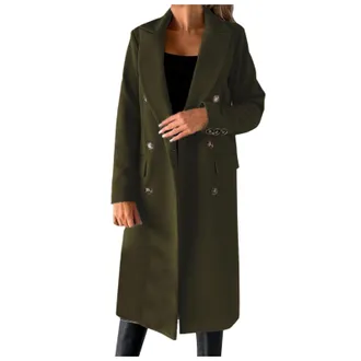 Generic Womens Long Wool Coat Double Breasted Trench Coat Fall Winter Clothes Jumpers for Women uk