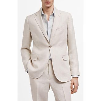 Mango Slim Fit Linen Blazer in Beige at Nordstrom, Size 40