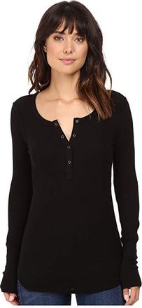 Splendid Forever Thermal Henley Womens Long Sleeve Pullover Black : LG (Womens 10-12), Cotton Blend/Modal/Elastane
