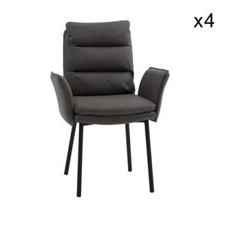 Konte Design Lote de 4 sillas de polipiel antracita y patas de metal negro