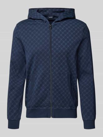 Joop Sweatjacke mit Logo-Muster und Kapuze in Marine, Gr&ouml;&szlig;e L