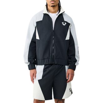 True Religion Colorblock Nylon Track Jacket in Jet Black at Nordstrom, Size Xxx-Large