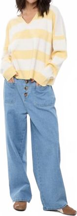 Wishlist Striped Notch Neck Knit Sweater In Lemon