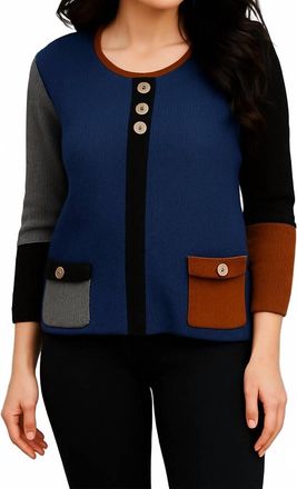French Kyss Button Detail Sweater In Navy Multi