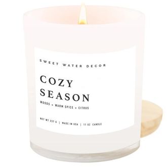 Sweet Water Decor 11oz White Jar Candle - Woods & Earthy Scents in Cozy Season at Nordstrom