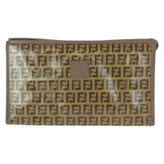 Fendi Pre-owned Clutches, male, Brown, Size: ONE SIZE Pre-owned Zuccchino PVC Leather Clutch Bag