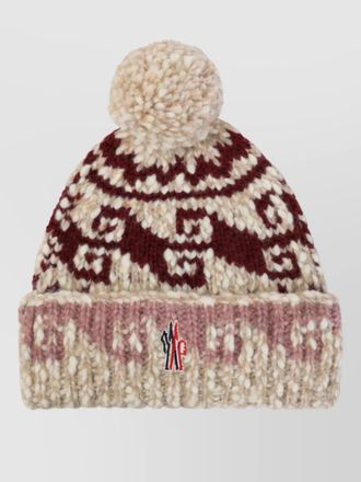 Moncler wool alpaca fair isle knit pom-pom beanie