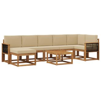 vidaXL Conjunto De Sof&aacute;s De Exterior 8 Pcs Natural Y Beige Poli&eacute;ster Vidaxl