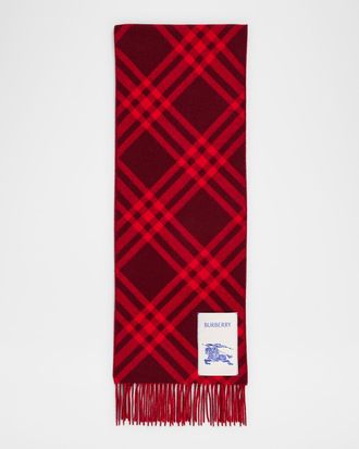 Burberry Men & apos;s Check Cashmere Scarf with EKD Label