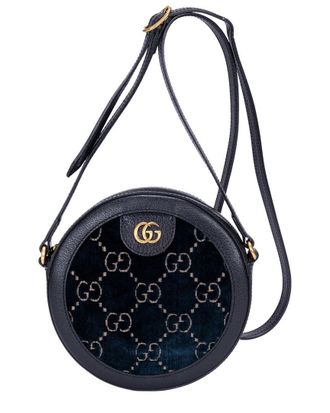 Gucci Black Velvet Monogram Canvas Round Crossbody (Authentic Pre-Loved)