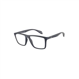 Emporio Armani Mens Rectangle Eyeglasses Frame In Matte Blue Rubber Gray