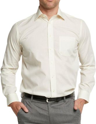 Double TWO Mens Formal Shirt - Long Sleeve, Cotton Rich & Classic Fit - Non-Iron, Business & Wedding Shirt - Select Your Colour & Size - Cream, 18.5in Collar