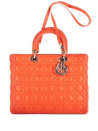 Dior large Lady-D logo-detail tote bag - women - Calf Leather - One Size - Orange
