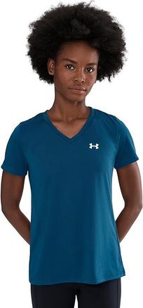 Under Armour Tech Short Sleeve V-Neck Solid Womens Clothing Wham Blue/White : SM (US 4-6), Polyester