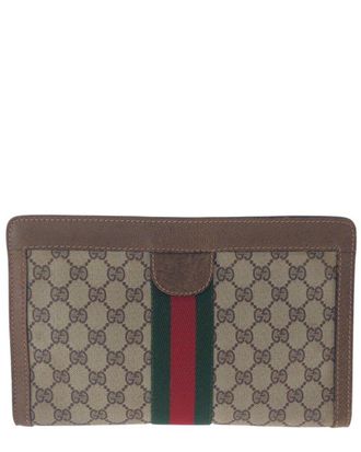 Gucci Vintage Gg Supreme Canvas Leather Clutch (Authentic Pre-Loved)