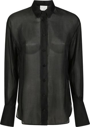 Forte_Forte Overhemden, Dames, Zwart, M, Organza, Heren Organza Overhemd